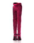 Lace Jersey Pantaleggings Pointed Toe Knife Thigh High Boots 39 Black Pink