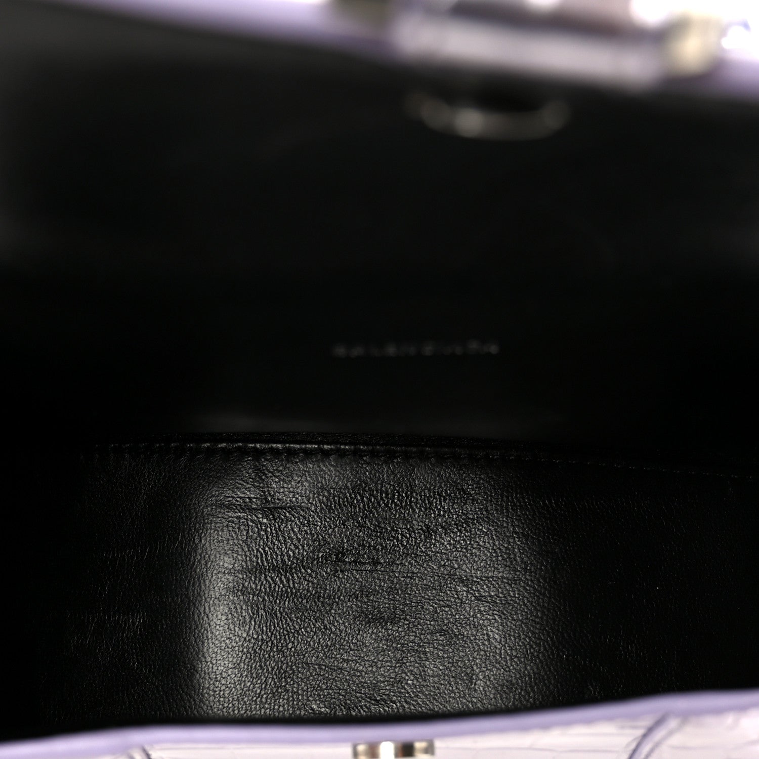 Metallic Calfskin Crocodile Embossed Hourglass Top Handle Bag XS Lilac