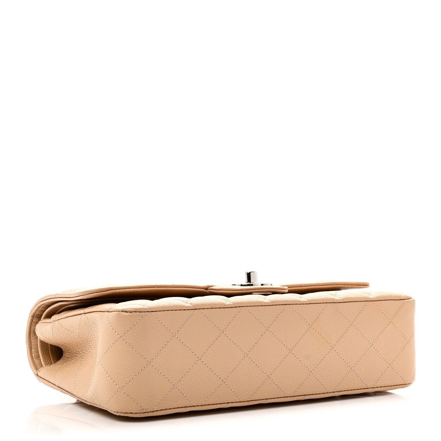 Caviar Quilted Medium Double Flap Beige