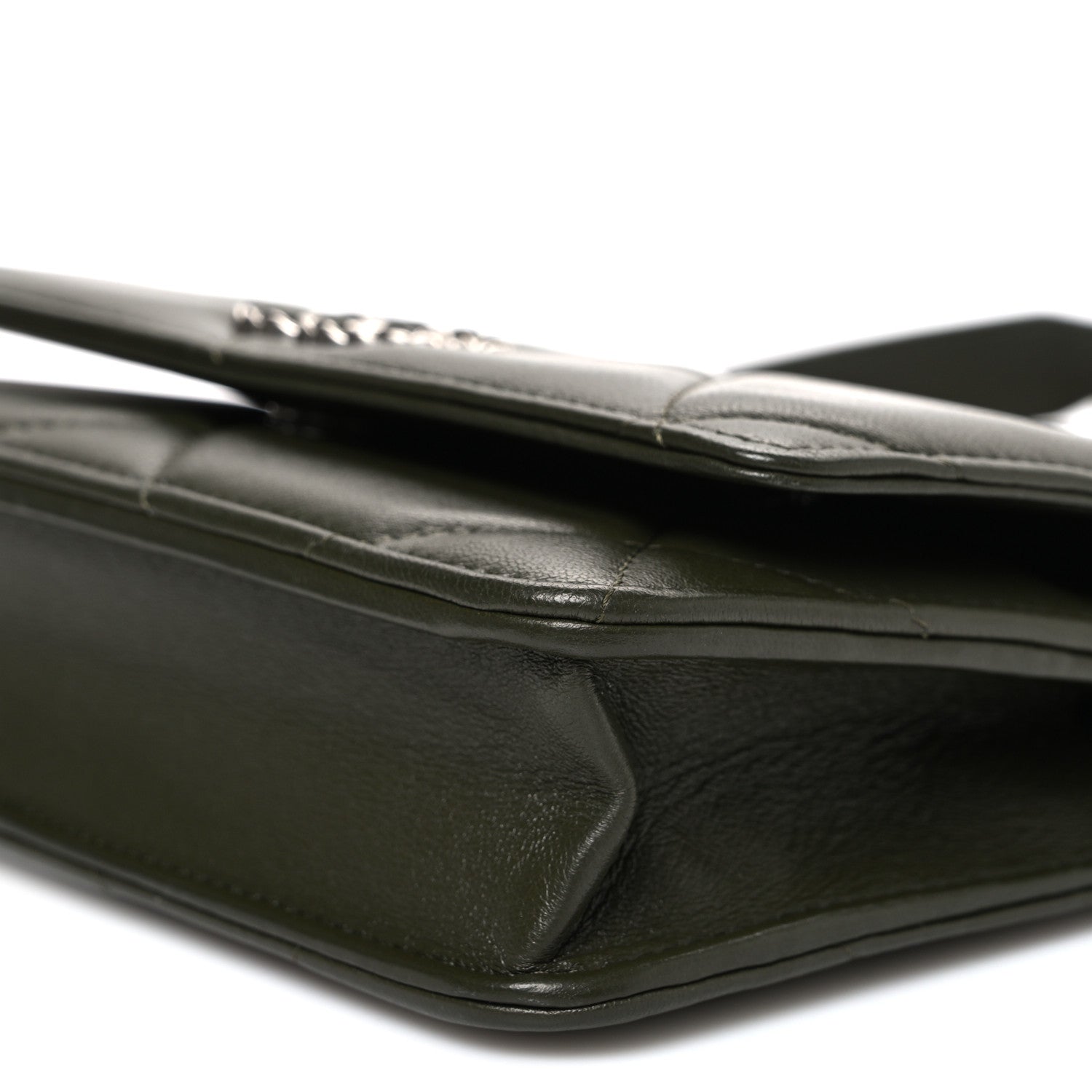 Lambskin Quilted CHNL 19 Wallet On Chain WOC Dark Green