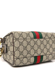 GG Supreme Monogram Textured Dollar Calfskin Web Mini Ophidia Top Handle Bowler Bag Beige Ebony New Acero
