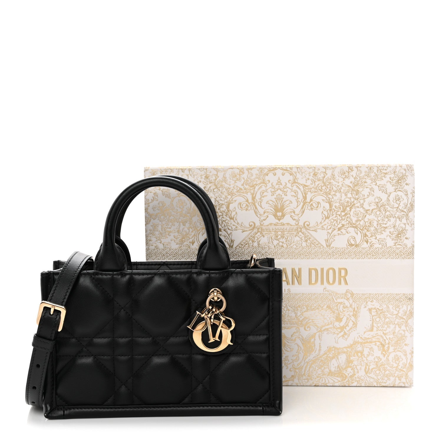 Calfskin Macrocannage Mini Book Tote Black