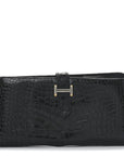 Shiny Alligator Bearn Gusset Wallet Black