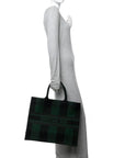 Canvas Embroidered Checkered Book Tote Black Green