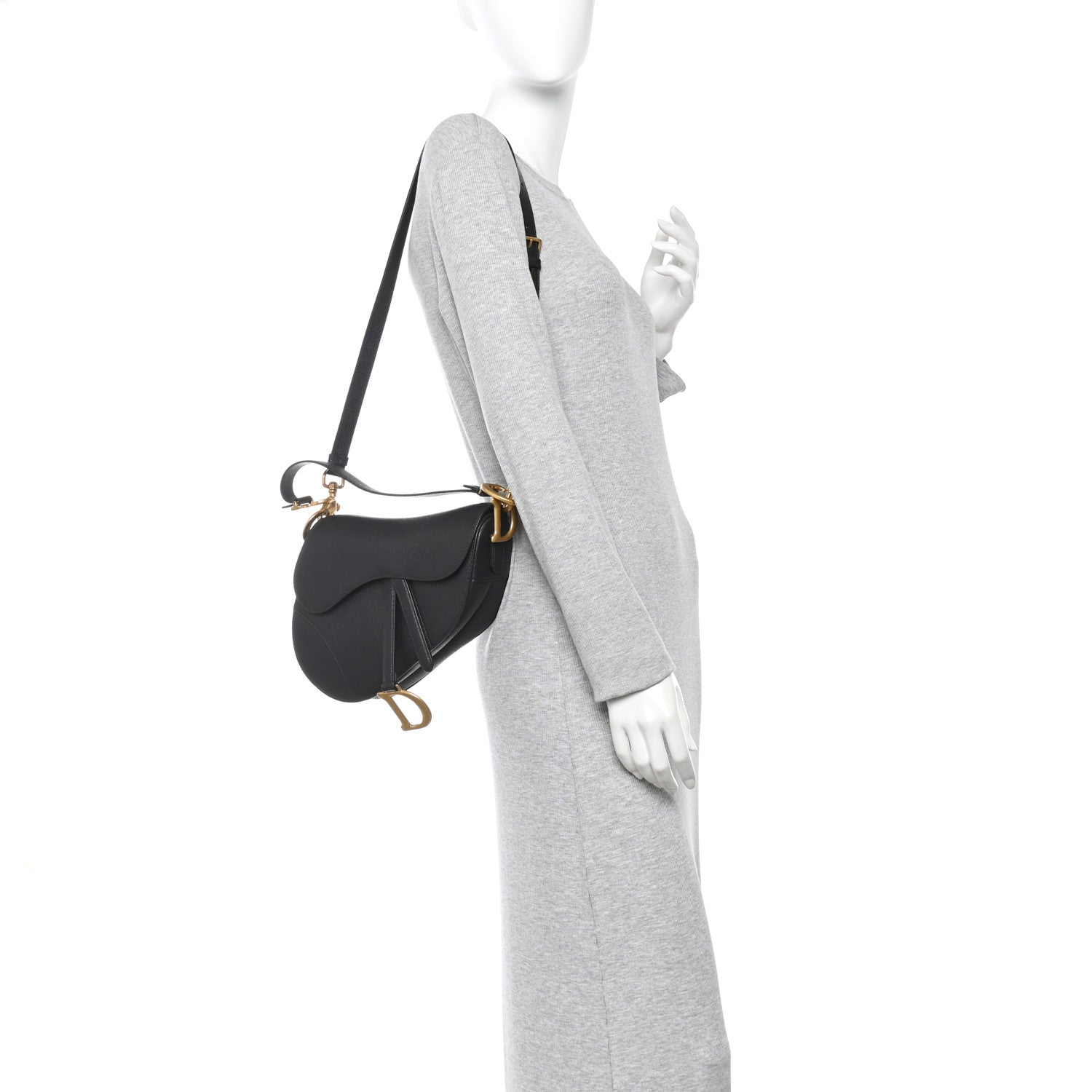 Grained Calfskin Saddle Bag With Strap Black