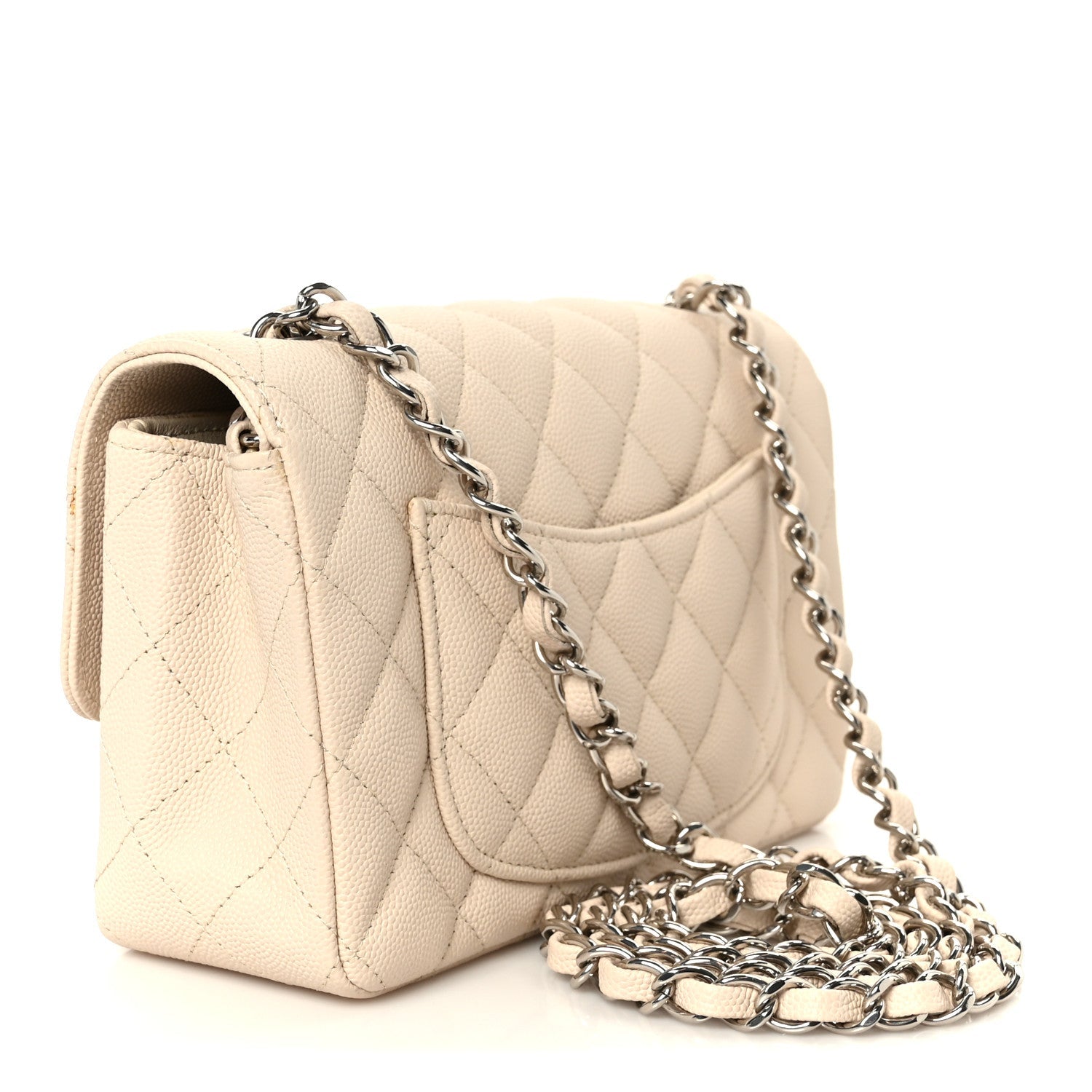 Caviar Quilted Mini Rectangular Flap Light Beige
