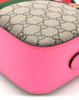 GG Supreme Monogram Textured Dollar Calfskin Web Ophidia Small Crossbody Bag Beige Ebony Fuchsia