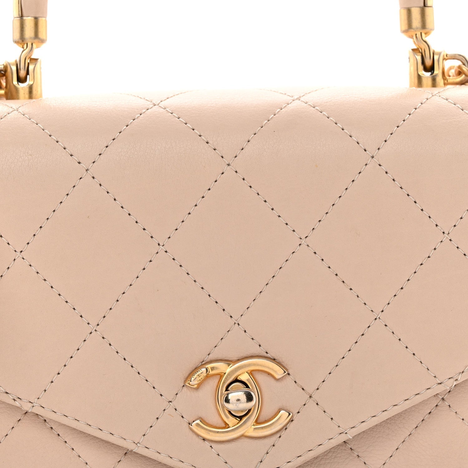 Lambskin Quilted Small Trendy Spirit Top Handle Bag Beige