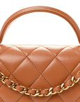 Lambskin Quilted Preppy Satchel Wallet On Chain WOC Brown
