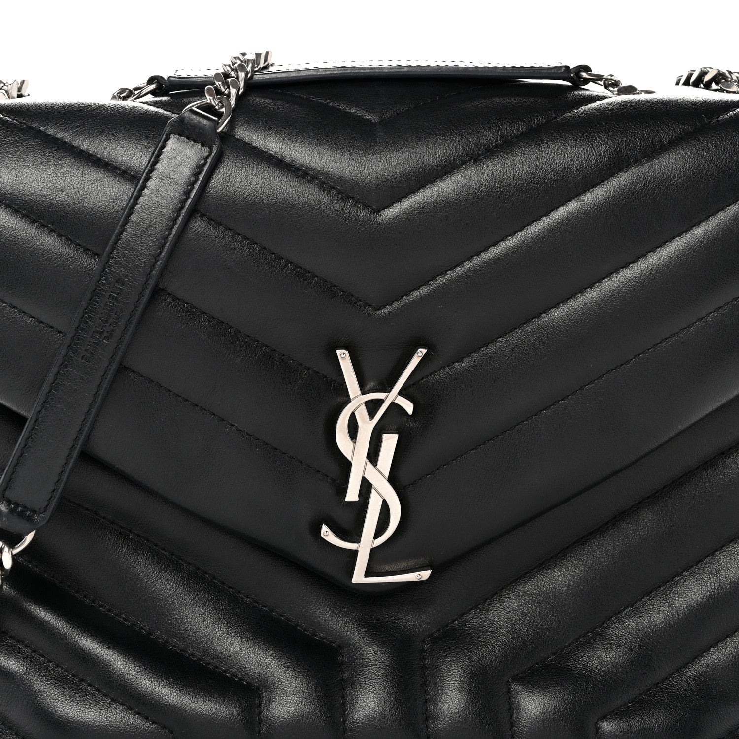 Calfskin Y Quilted Monogram Medium Loulou Chain Satchel Black
