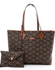 Coated Canvas Calfskin La Greca Signature Shopper Tote Bag Black Caramel