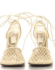 Mesh Nappa Stretch Ankle Tie Sandals 36 Toile