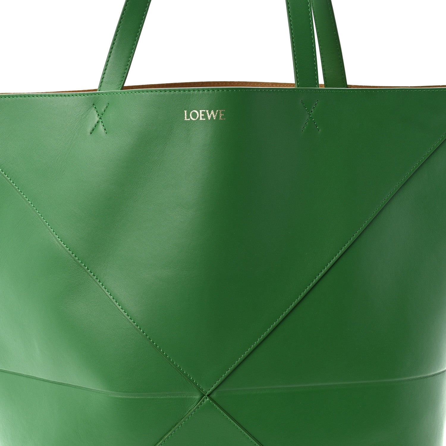 Shiny Calfskin XL Puzzle Fold Tote Tropical Green
