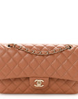 Lambskin Quilted Medium Double Flap Brown
