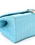 Shiny Calfskin Crocodile Embossed Hourglass Top Handle Bag XS Azur