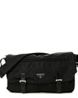 Tessuto Nylon Saffiano Double Buckle Messenger Shoulder Bag Black