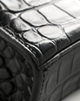 Shiny Calfskin Monochrome Crocodile Embossed Hourglass Chain Bag Black