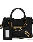 Chevre Gold Metallic Edge Hardware Mini City Black