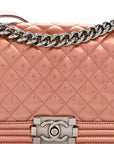 Metallic Patent Calfskin Quilted Medium Boy Flap Light Pink