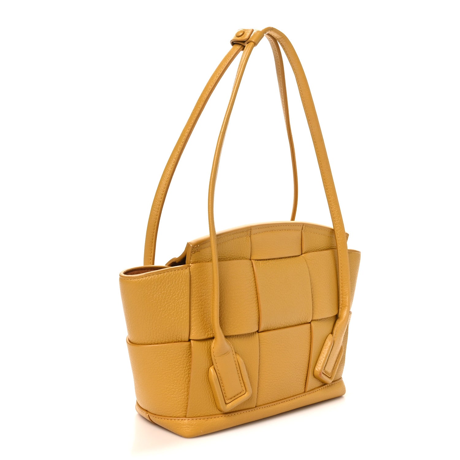Grained Calfskin Maxi Intrecciato Medium Arco Mustard Yellow