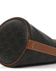 Triomphe Canvas Calfskin Small Drawstring Bucket Bag Tan