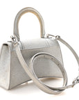 Glitter Fabric Hourglass Top Handle Bag XS Grey