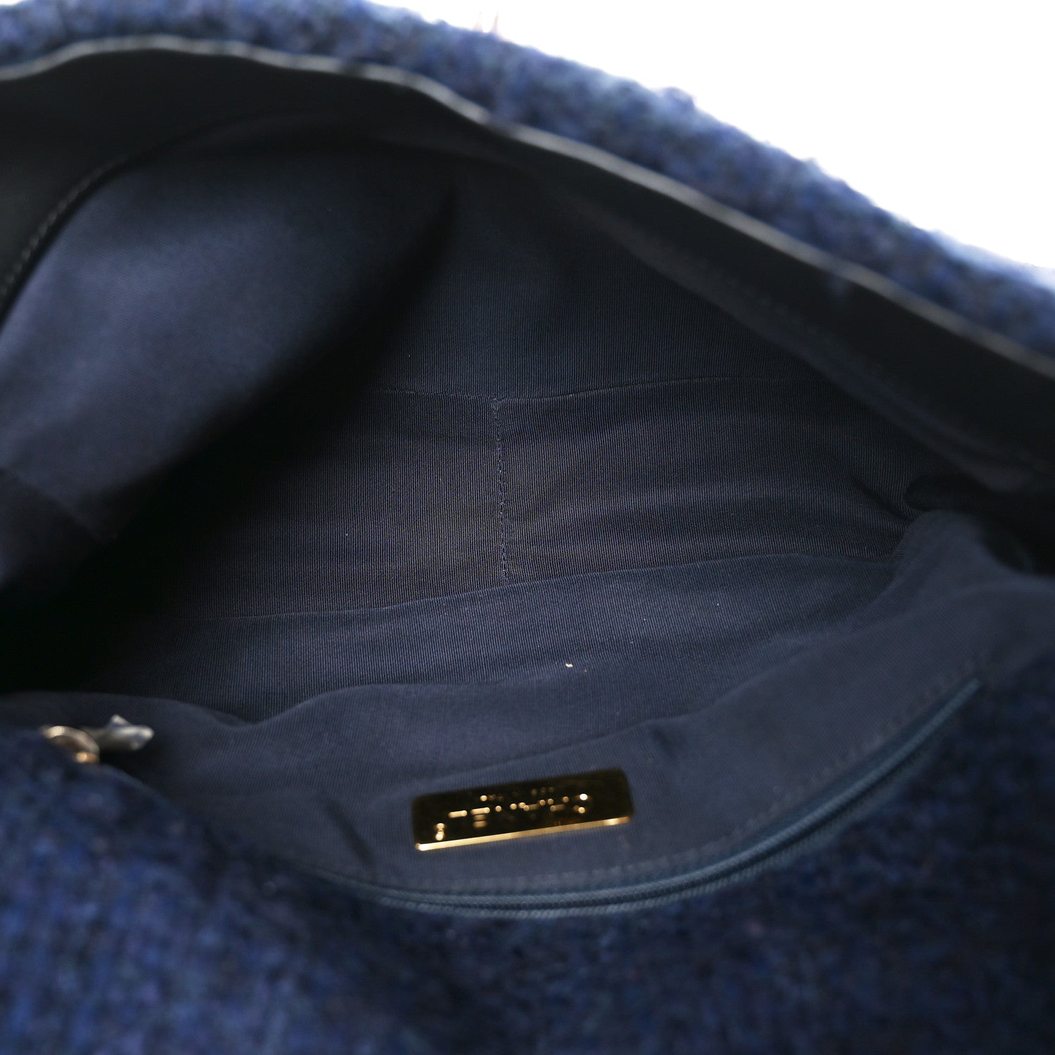Tweed Quilted Large CHNL 19 Flap Navy Blue