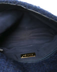 Tweed Quilted Large CHNL 19 Flap Navy Blue