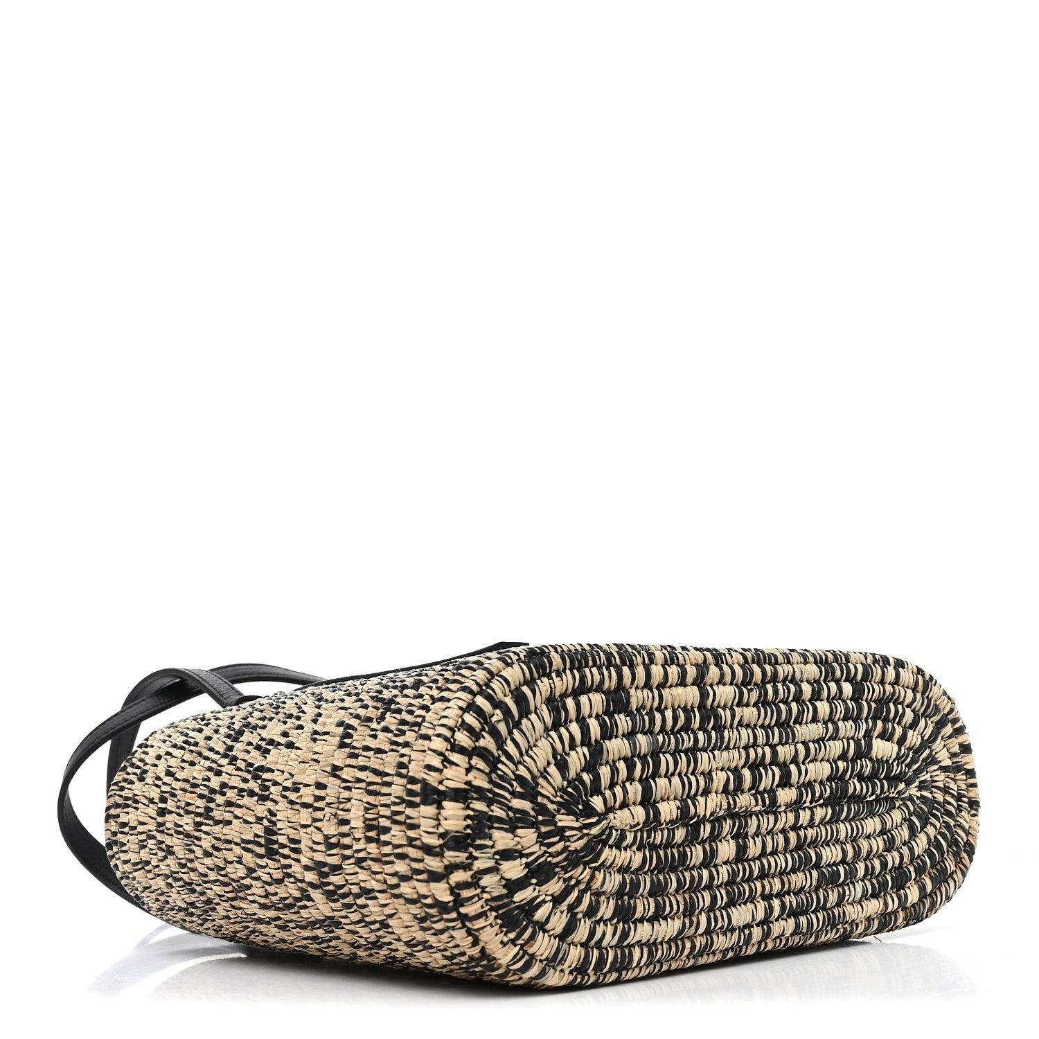 Raffia Small Square Basket Tote Bag Black Natural