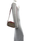 Monogram Azalea Calfskin Matelasse Diagonal Small GG Marmont Chain Shoulder Bag Beige Ebony New Cherry Red