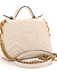 Calfskin Matelasse Mini GG Marmont Top Handle Shoulder Bag White
