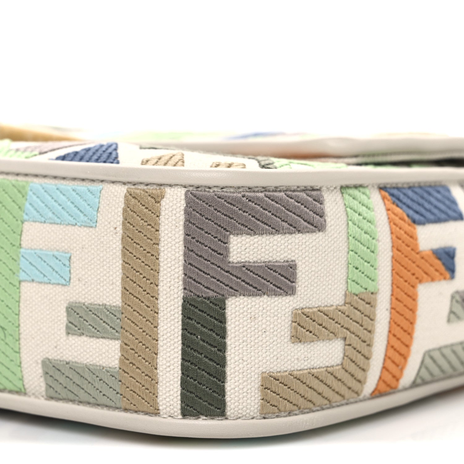 Canvas Vitello Seta FF Multicolor Embroidered Baguette Grezzo Multicolor Latte