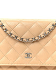 Caviar Quilted Wallet on Chain WOC Beige