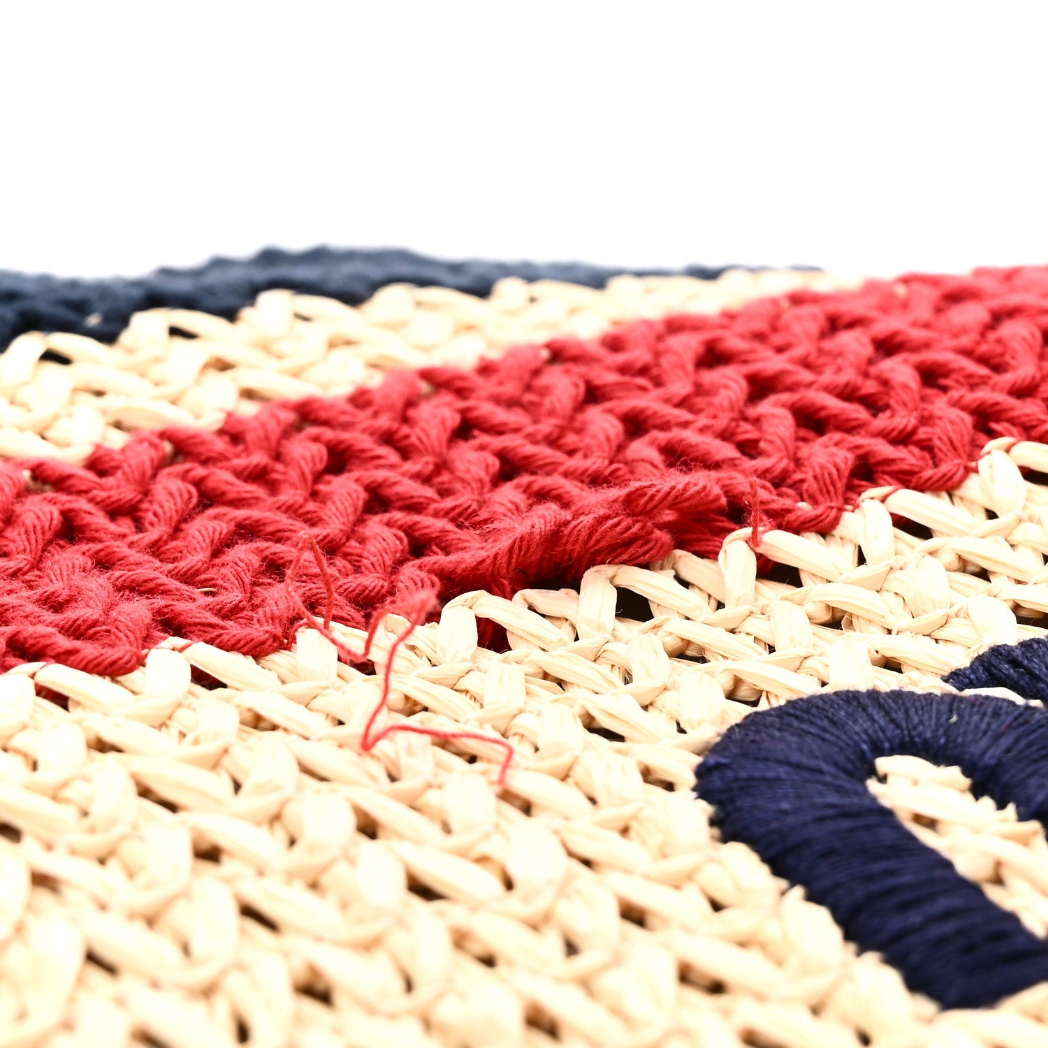 Raffia Crochet Stripe Tote Natural Blue