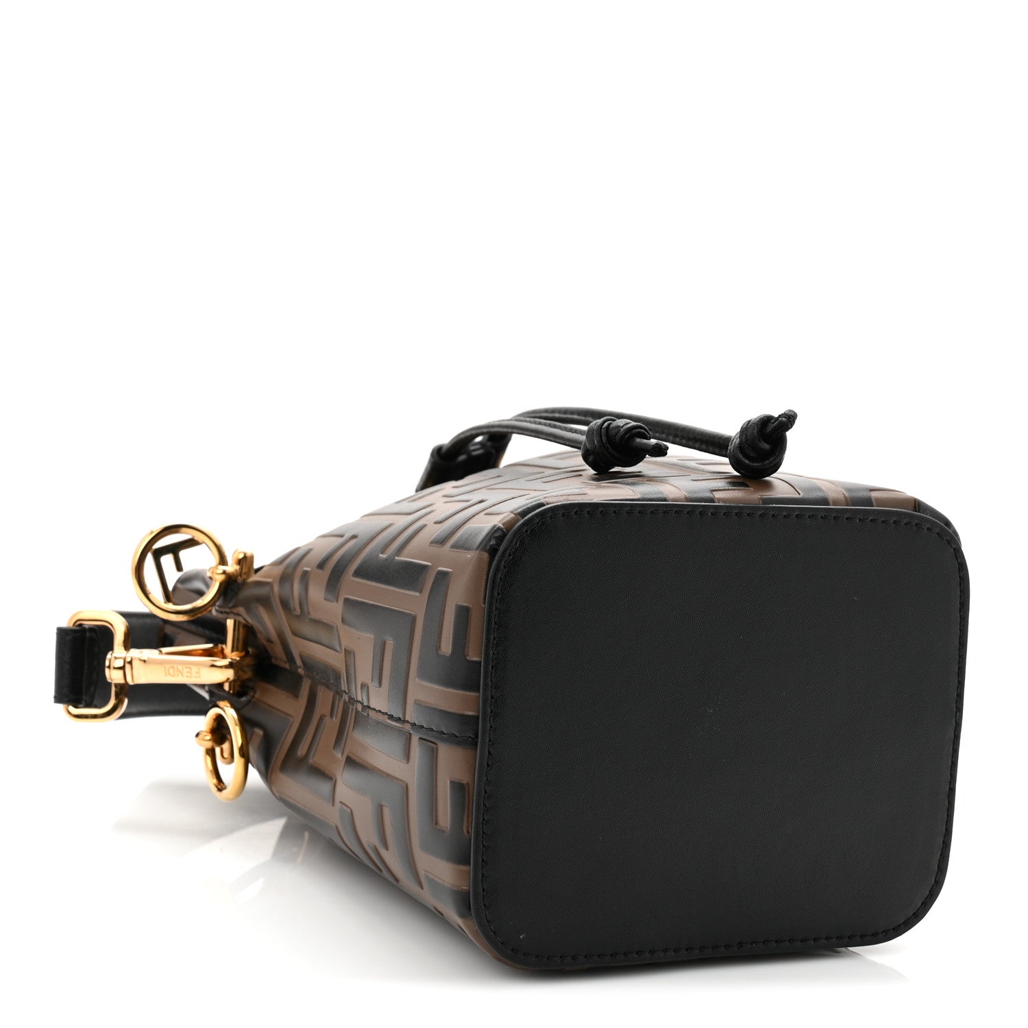 Vitello Liberty F is FNDI Bi-Color FF 1974 Embossed Mini Mon Tresor Bucket Bag Maya Black