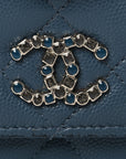 Shiny Caviar Quilted Enamel CC Wallet On Chain WOC Blue