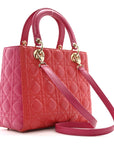 Lambskin Cannage Medium Bi-Color Lady D1OR Orange Fuchsia