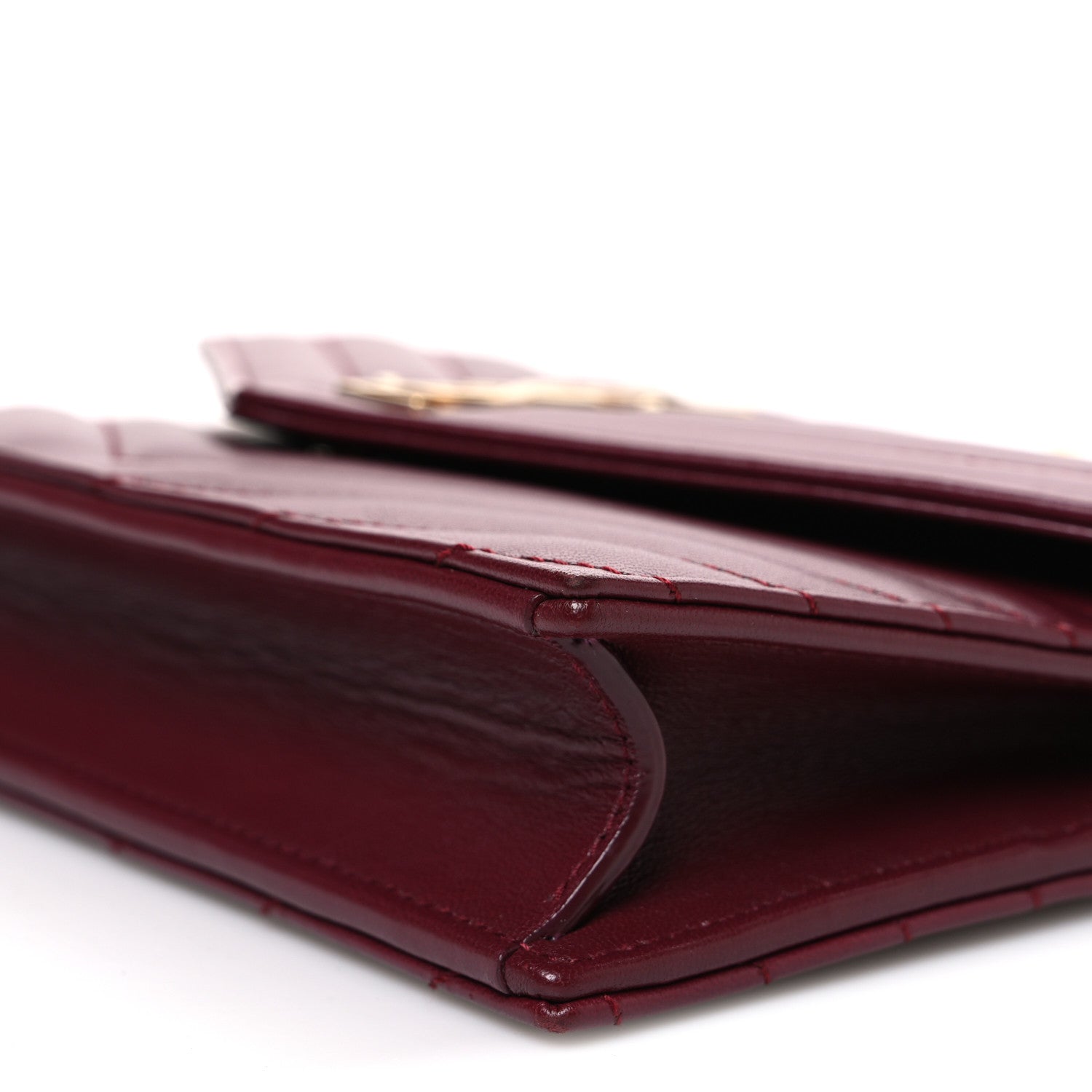 Calfskin Matelasse Chevron Monogram Envelope Chain Wallet Rouge Merlot