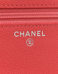 Grained Calfskin Quilted CC Box Wallet On Chain WOC Pink