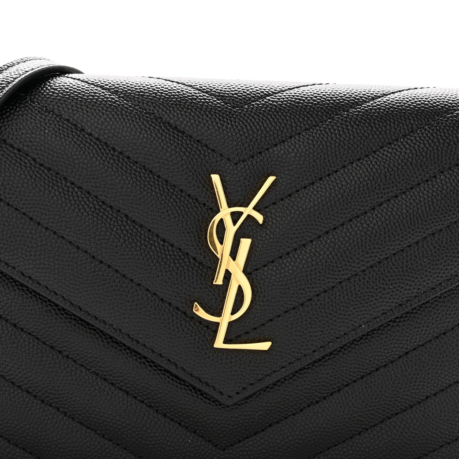 Grain De Poudre Matelasse Chevron Monogram Envelope Chain Wallet Black