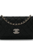 Caviar Quilted Crystal CC Wallet On Chain WOC Black
