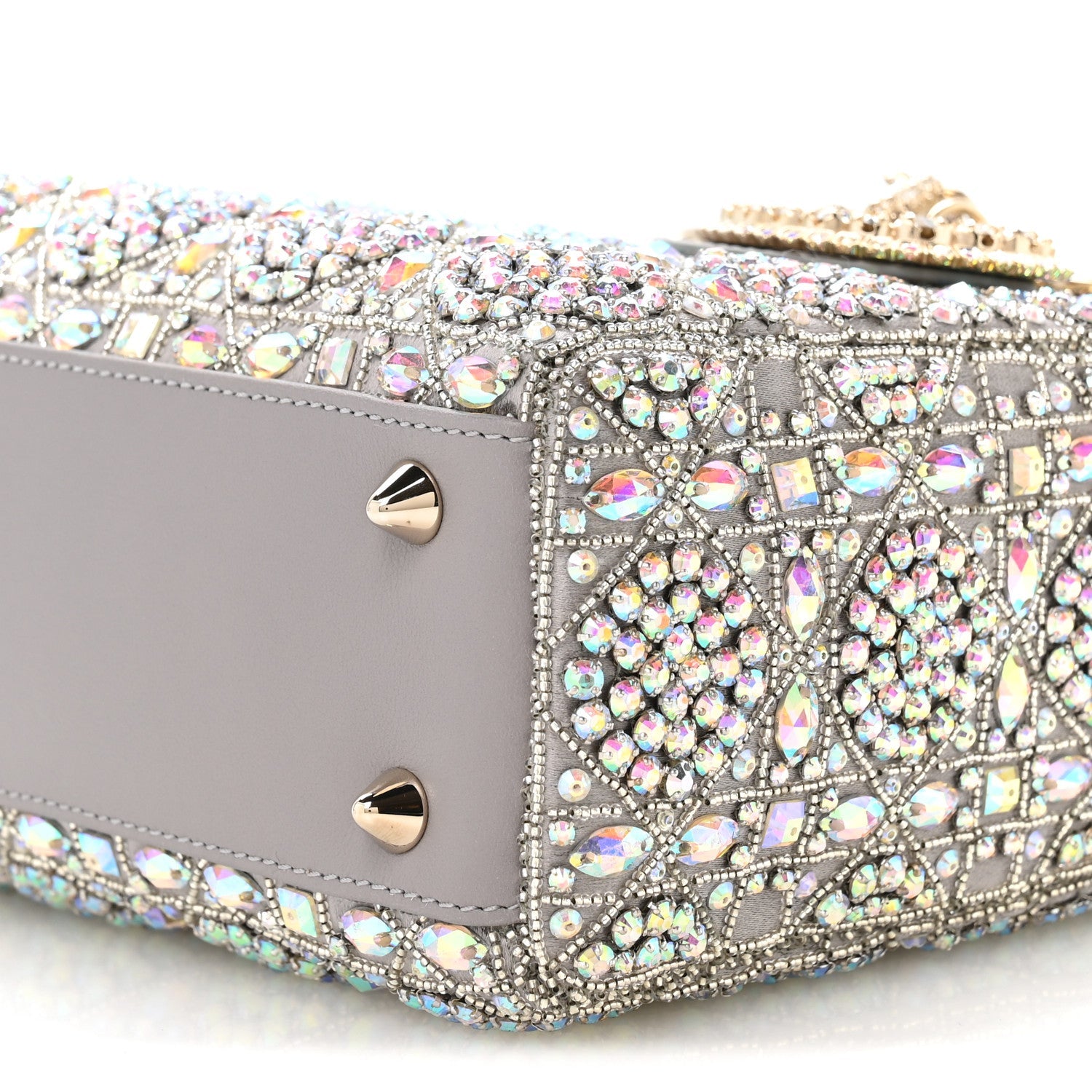 Calfskin Satin Celestial Bead Embroidery Embroidered Small Lady D1OR Grey Multicolor