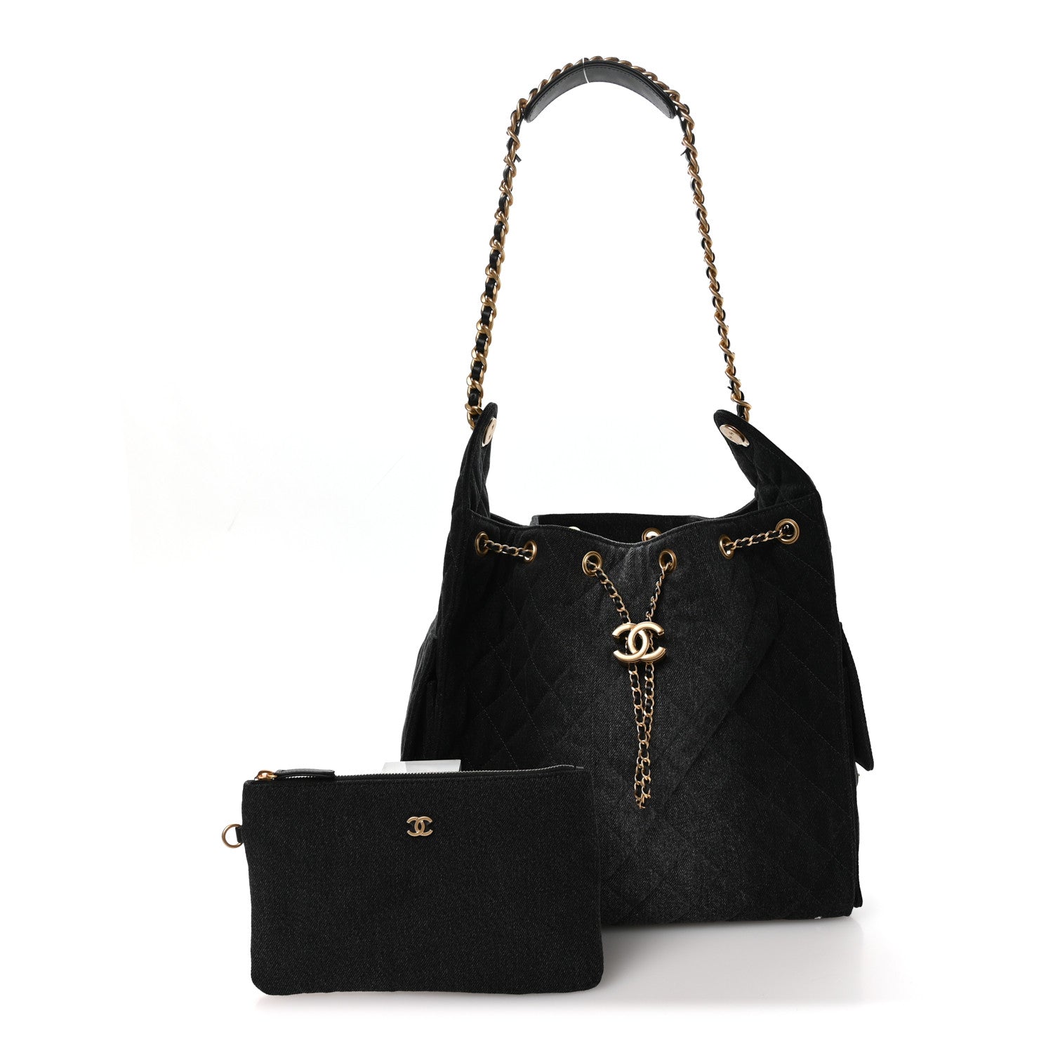 Washed Denim Quilted Medium CHNL 25 Handbag Black