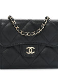 Caviar Quilted Flap Card Holder On Chain Black