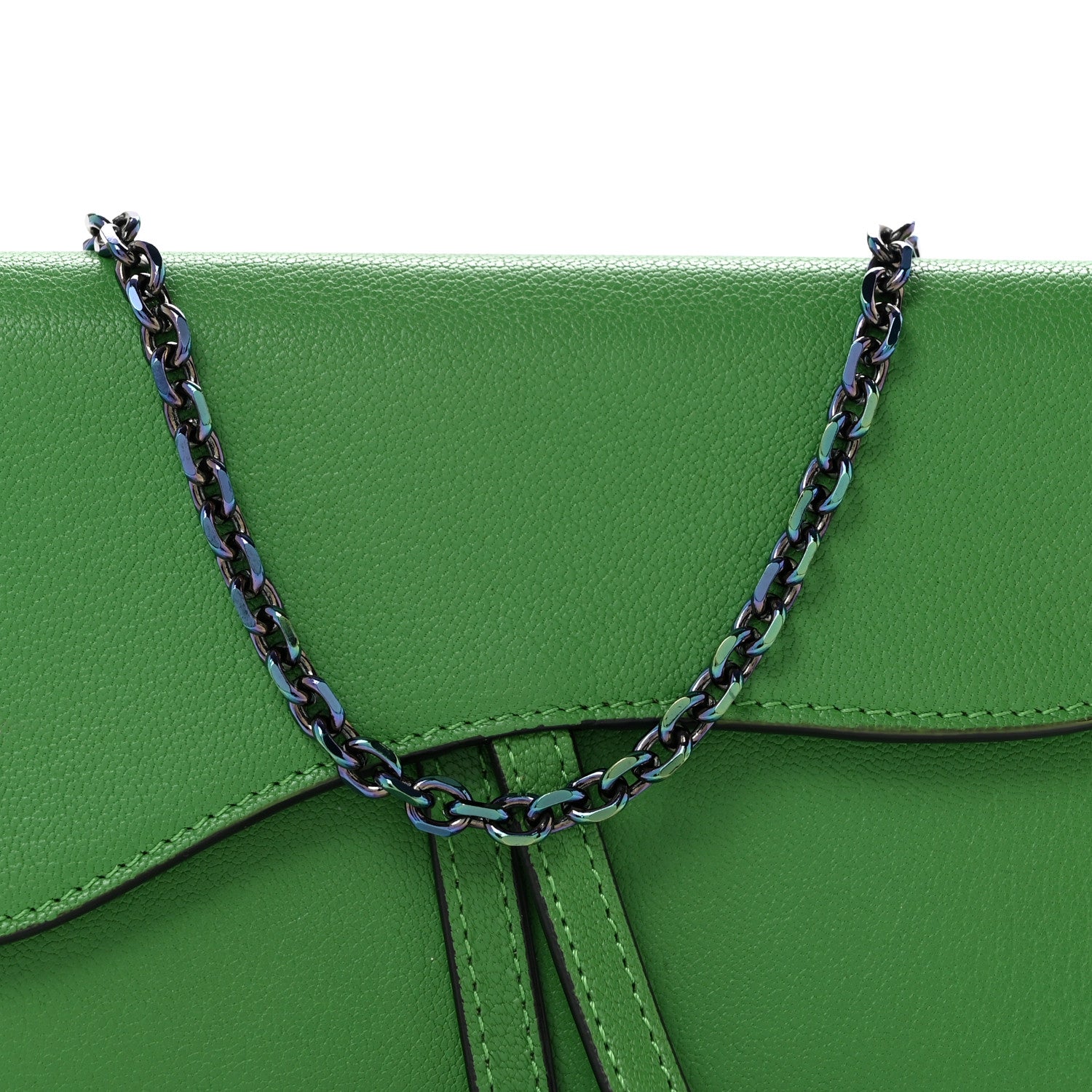 Goatskin Saddle Chain Wallet Pouch Bright Green