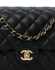 Caviar Quilted Medium Double Flap Black