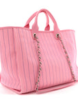 Canvas Calfskin Striped Large Deauville Tote Pink Blue