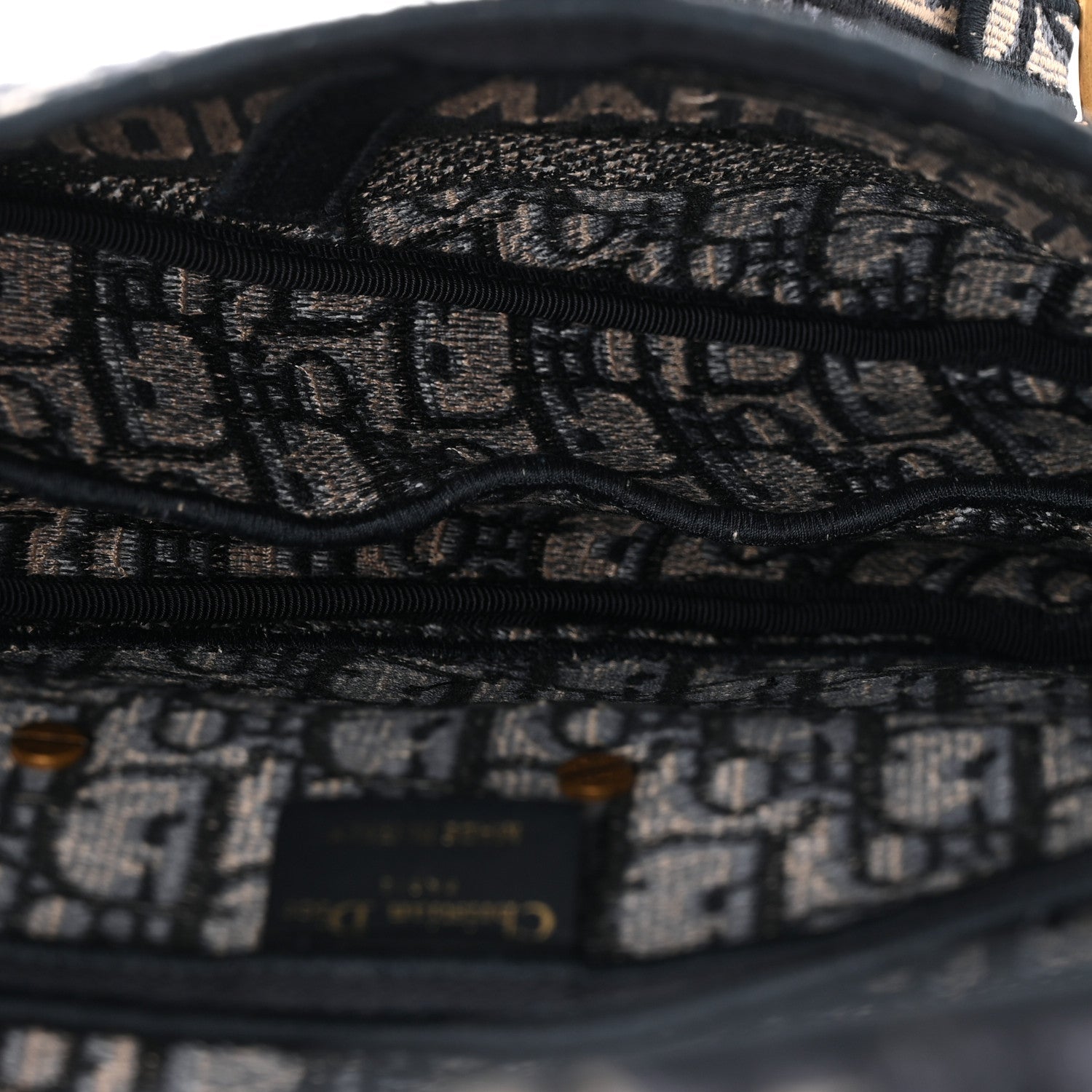 Oblique Embroidered Saddle Bag Blue