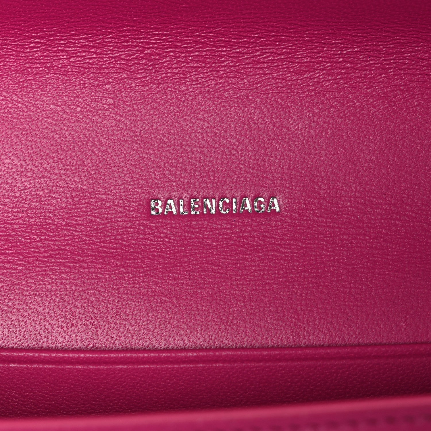 Grained Calfskin Tonal B Hourglass Top Handle Crossbody Phone Holder Fuchsia