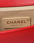 Lambskin Chevron Chain Stitched Medium Boy Flap Red